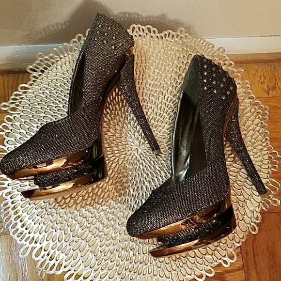 Fever London Bronze Metallic and Gold Stilettos - Picture 4 of 10